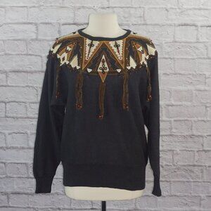 Vintage 80s Beaded Snakeskin Embroidered Sweater Large